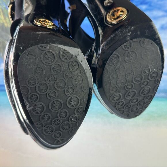 Michael Kors Morgen Black Patent High Heel Peep Toe Platform Sz 10 - Picture 3 of 10